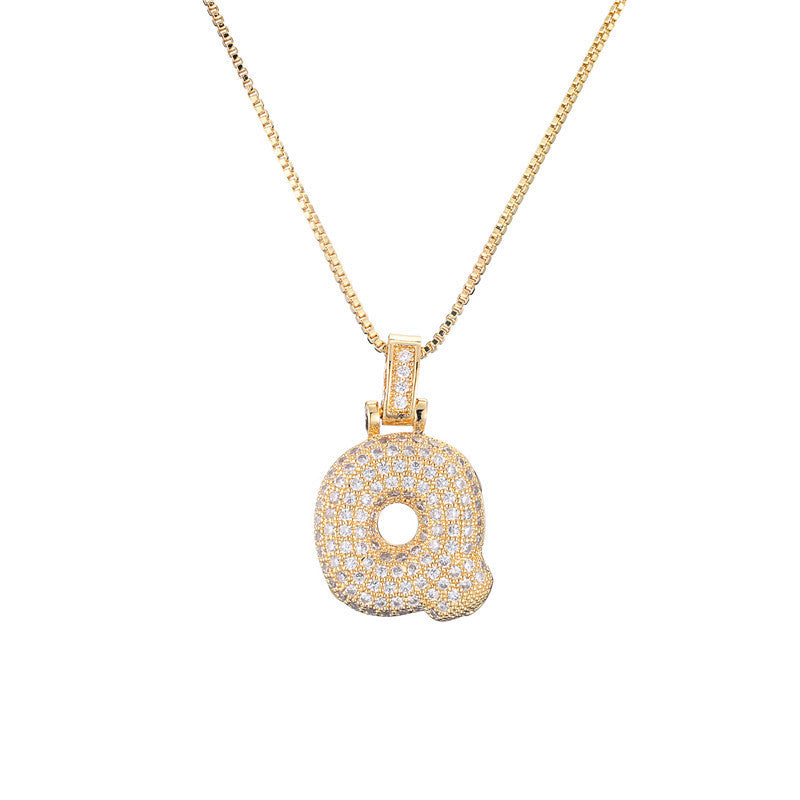 Pave Bubble Halskæde med Initial | 18k Guld