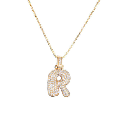 Pave Bubble Halskæde med Initial | 18k Guld
