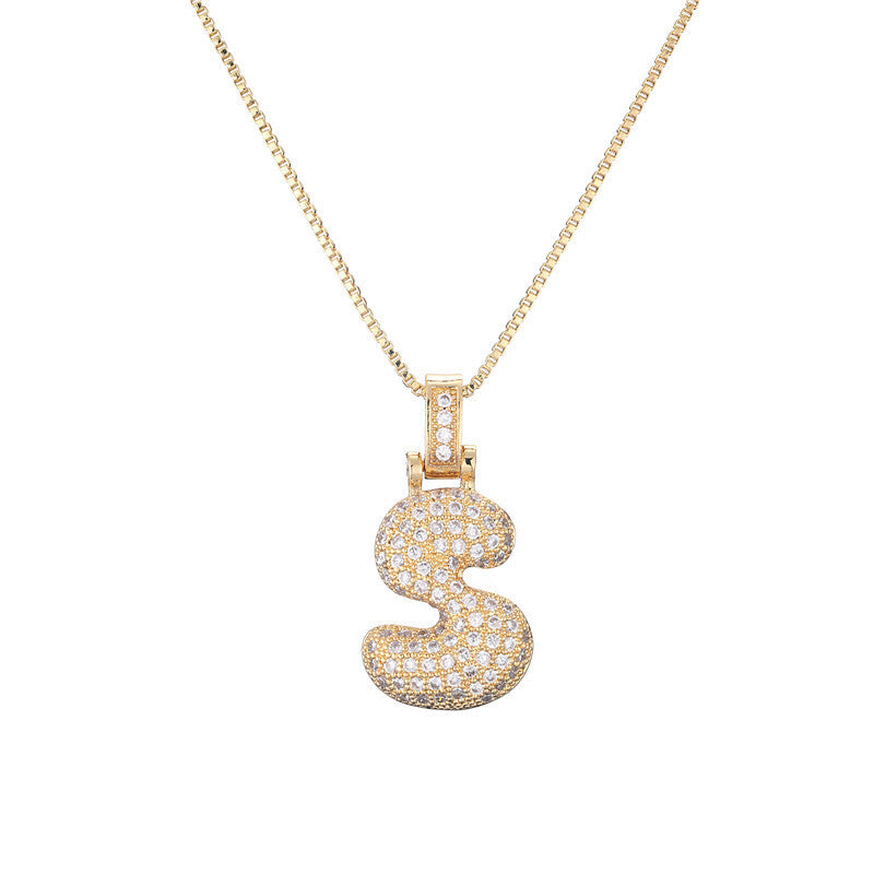 Pave Bubble Halskæde med Initial | 18k Guld