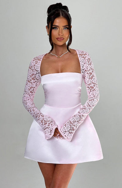 Rosa satin mini kjole