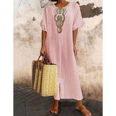 Robe Lisboa Fendue I Broderet Linned