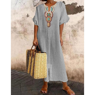 Robe Lisboa Fendue I Broderet Linned