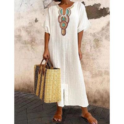 Robe Lisboa Fendue I Broderet Linned