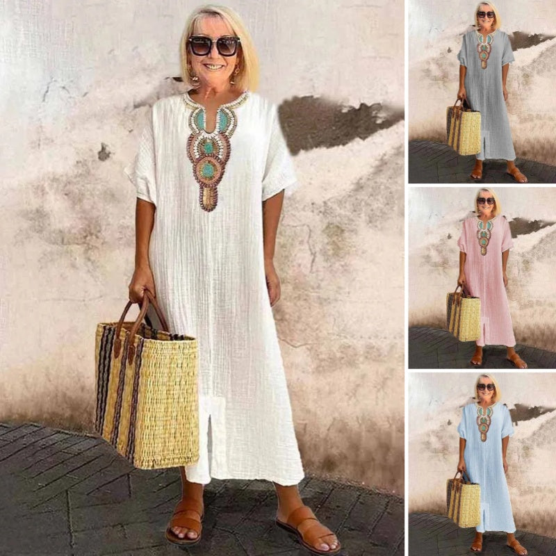 Robe Lisboa Fendue I Broderet Linned