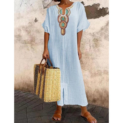Robe Lisboa Fendue I Broderet Linned