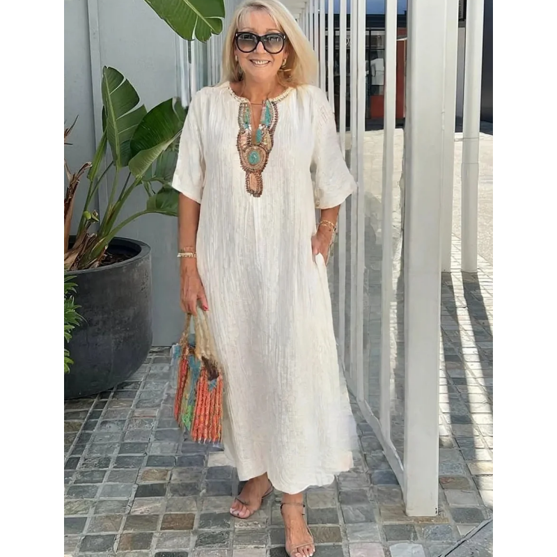 Robe Lisboa Fendue I Broderet Linned