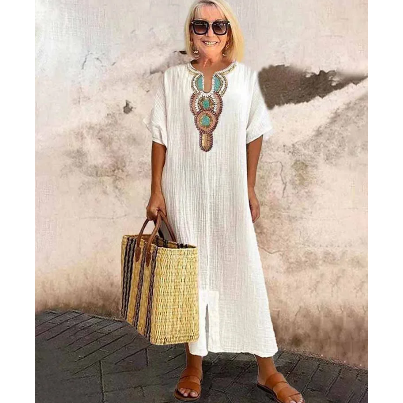 Robe Lisboa Fendue I Broderet Linned