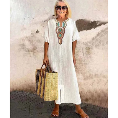 Robe Lisboa Fendue I Broderet Linned