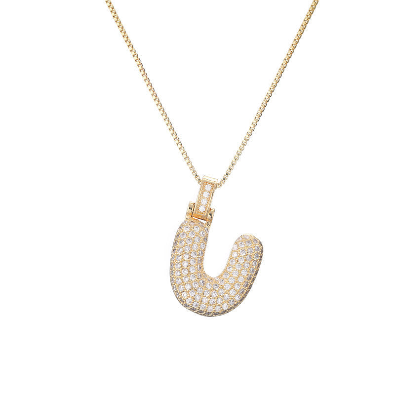 Pave Bubble Halskæde med Initial | 18k Guld