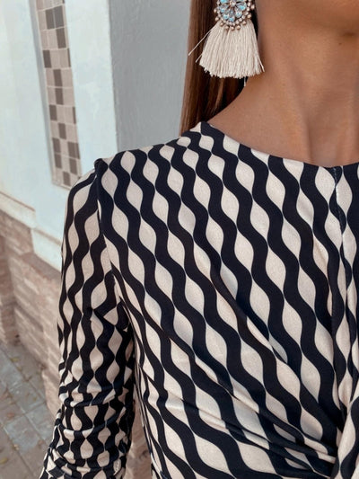 Bianca | Sort Midi Kjole med Print