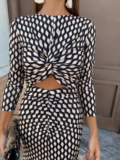 Bianca | Sort Midi Kjole med Print