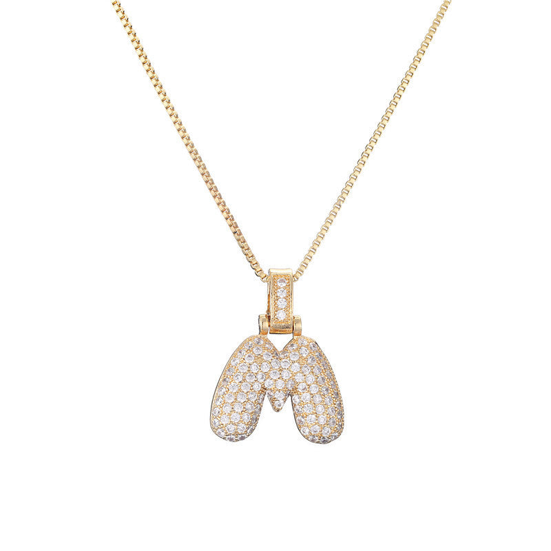 Pave Bubble Halskæde med Initial | 18k Guld