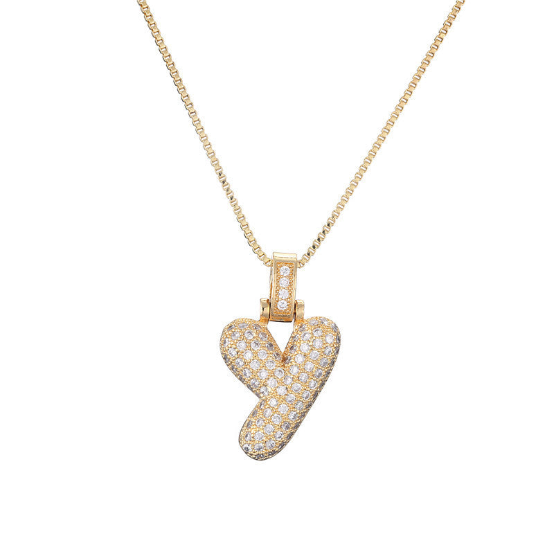 Pave Bubble Halskæde med Initial | 18k Guld